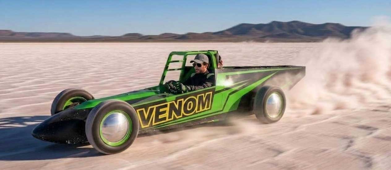 venom lakester racing on salt at speed